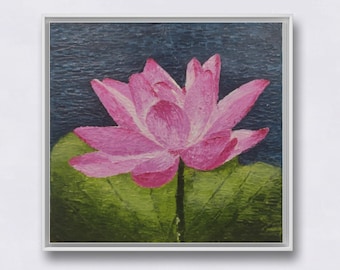 Lotus Oil Painting Original Impasto Technique Artwork Flower Painting Water Lily Wall Decor Gift For Her