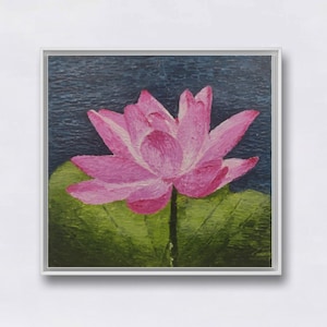 Original Lotus Oil Painting: Impasto Flower Art, Water Lily Decor