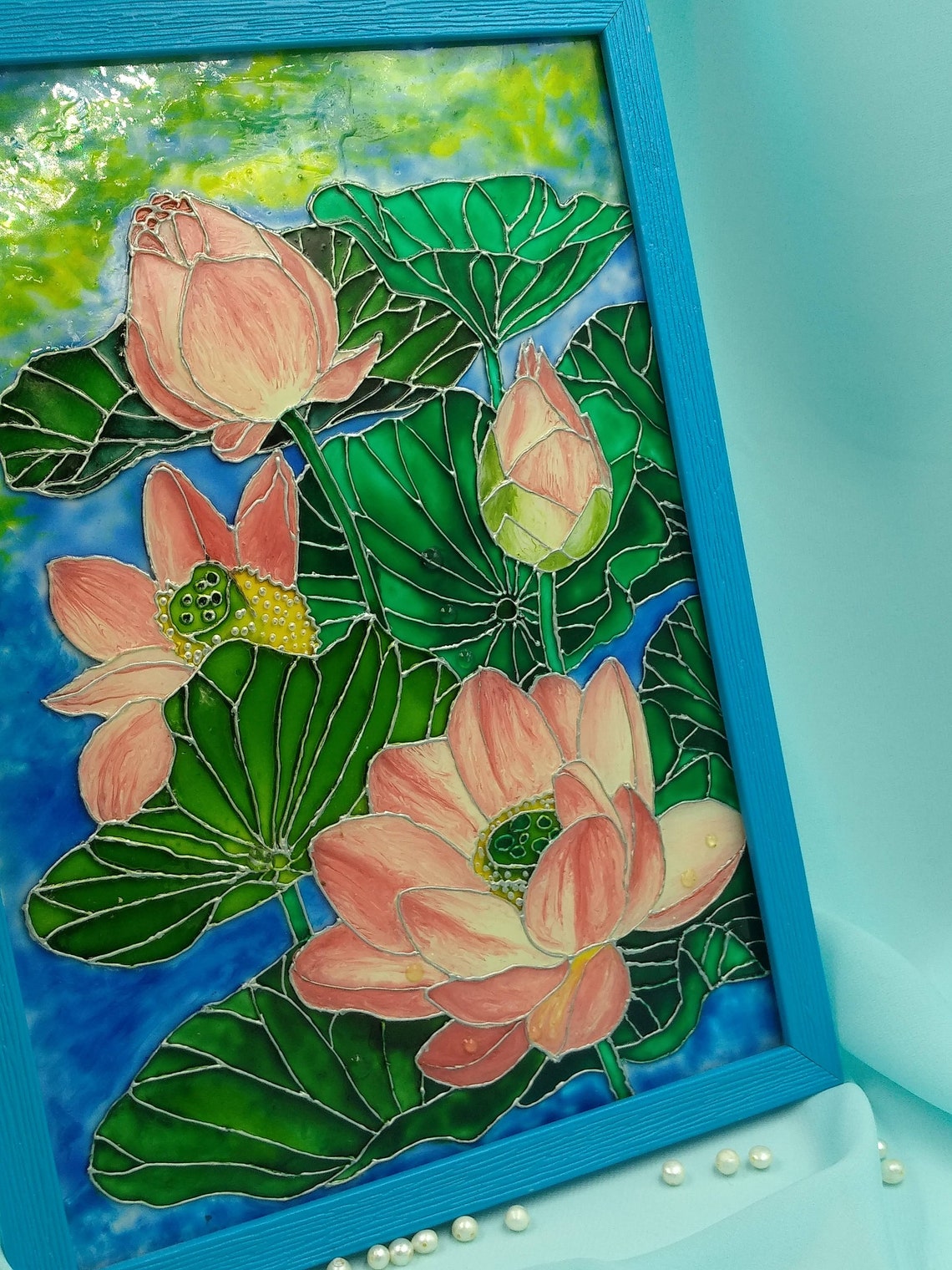 Stained glass picture lotus Etsy