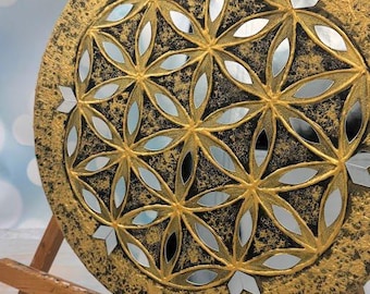 Blume des Lebens Spiegel-Mosaik-Wandkunst - Heilige Geometrie strukturierte Leinwand