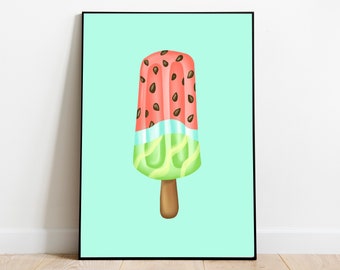 Watermelon popsicle, popsicle art print, popsicle print, summer print, summer art print, summer decor, summer printable art print, summer