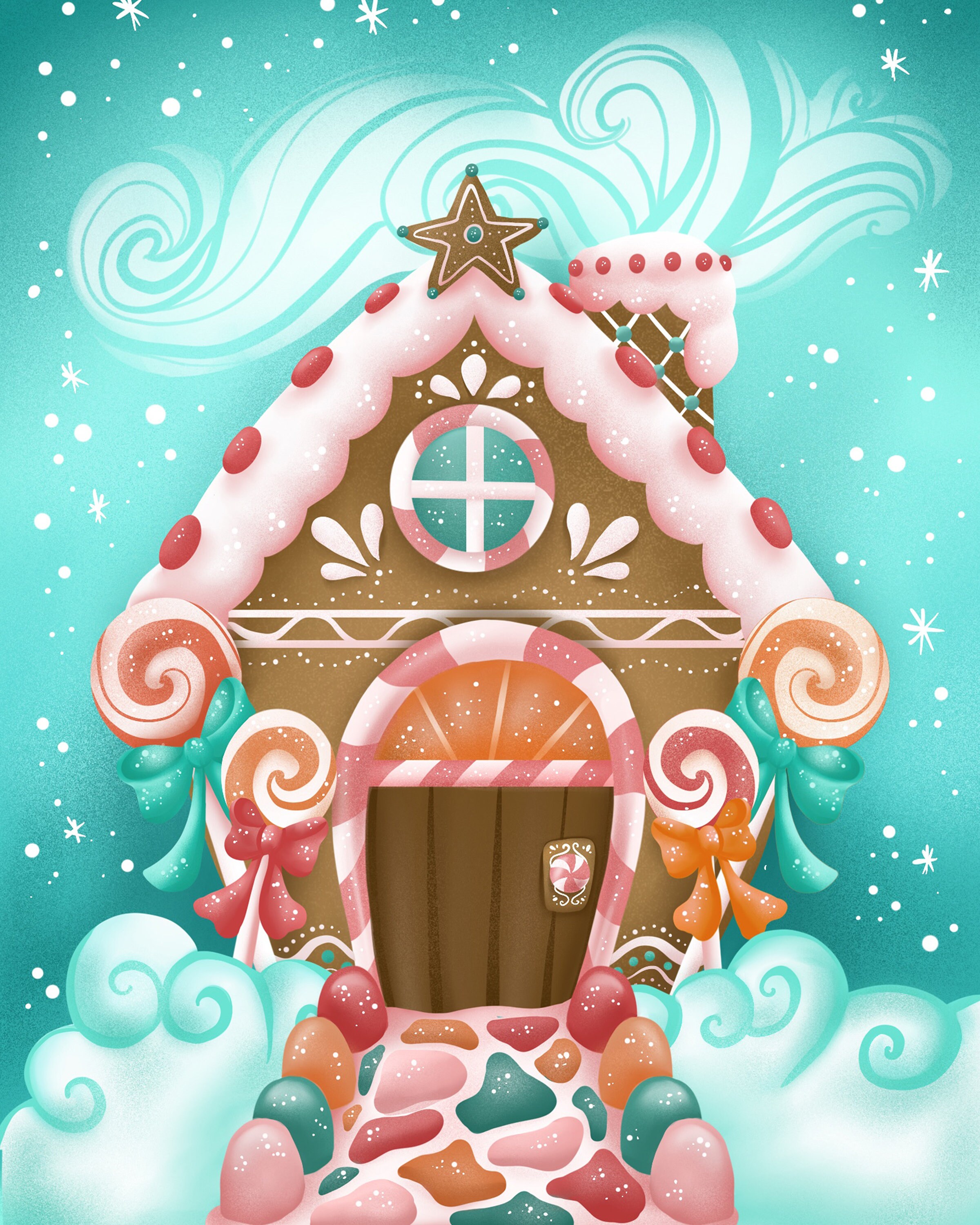 Gingerbread House Art Print, Christmas Art Printable, Cute Christmas