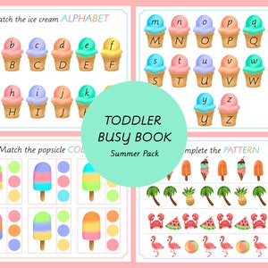 Toddler busy book bundle, toddler activity binder, summer activity binder, summer busy book, DIGITAL DOWNLOAD, Toddler learning binder