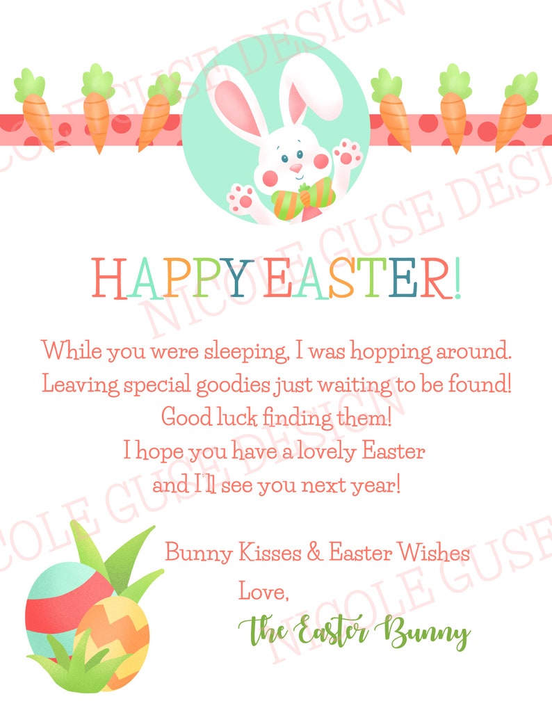 Easter Bunny Letter Printable Easter Bunny Digital Download Etsy