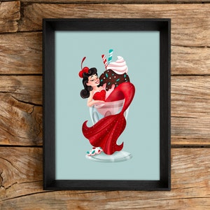 Mermaid Art Print, Digital Download, Mermaid Printable, Pinup Girl Art, Pin up Girl Print, Ice Cream Sundae Art, Mermaid Illustration