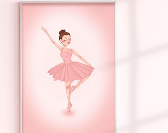Pink Ballerina Art Print, Girls Room Decor (Digital Download)
