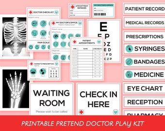 Doctors Office Dramatic Play, INSTANT DOWNLOAD, Doctor's Office Pretend Kit, Hospital or Doctor's Practice Pretend Play Printables