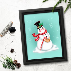 Retro Candy Cane Snowman Print: Kitsch Christmas Art (Instant Download)