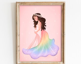 Rainbow Baby Pregnancy Art Print, Mother's Day Gift (Digital Download)