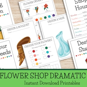 Flower Shop Dramatic Play, Printable Garden Shop Pretend Kit, Printable Kids Activity, Preschool Printable Activity, Florist Dramatic Play