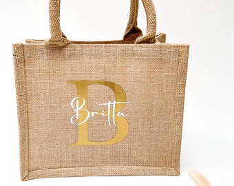 Jute bag with INITIAL and name | personalized | Gift bag with name | Gift wrapping | Gift Mrs. | Girlfriend | Mom | Grandma |