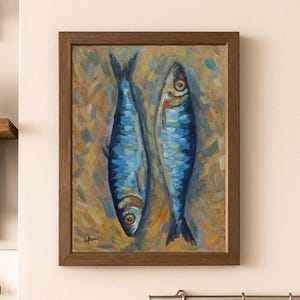 Original Sardine Oil Painting: Coastal Kitchen Still Life, 5x7&quot;