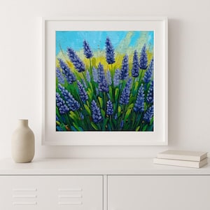 Lavender Field Oil Painting: 8x8&quot; Original Floral Art on Cardboard