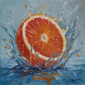 Orange Splash - Original Oil Painting, 6x6 Inch, Citrus Art on Canvas, Vibrant Fruit Wall Decor