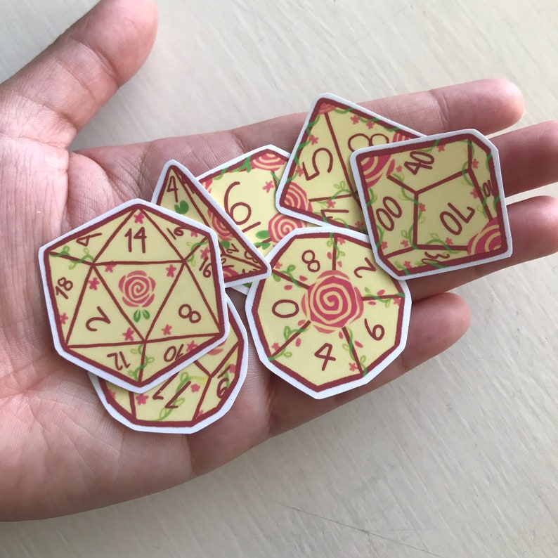 ROSES Dice Vinyl Sticker Set Set of Seven Polyhedral Dice Etsy