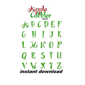 May include: Green alphabet letters in a whimsical font called "Kopple Cobbler". The letters are stylized and have a hand-drawn look. The text "instant download" is also included.