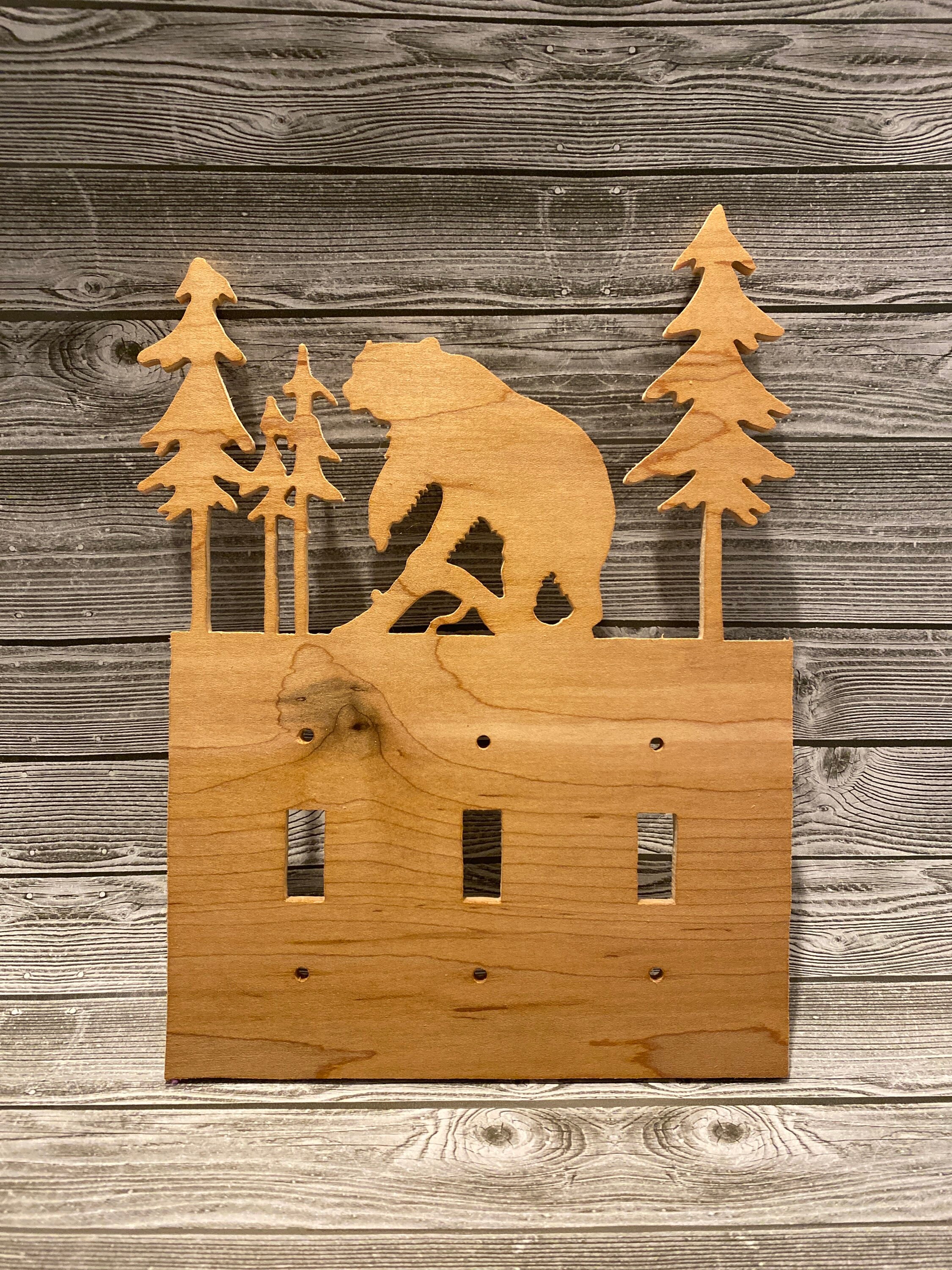 Wood Bear Light Switch Plate Cover Home Decor, Wood Carving, Handmade ...