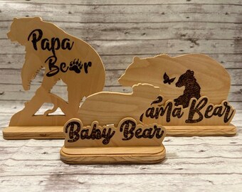 Holz Mama Bär Papa Bär Wildlife Figur Statue Wohnkultur, Holzschnitzerei , Holzfigur, handgefertigtes Handwerk, Holzdekor, Holzskulptur, Geschenk