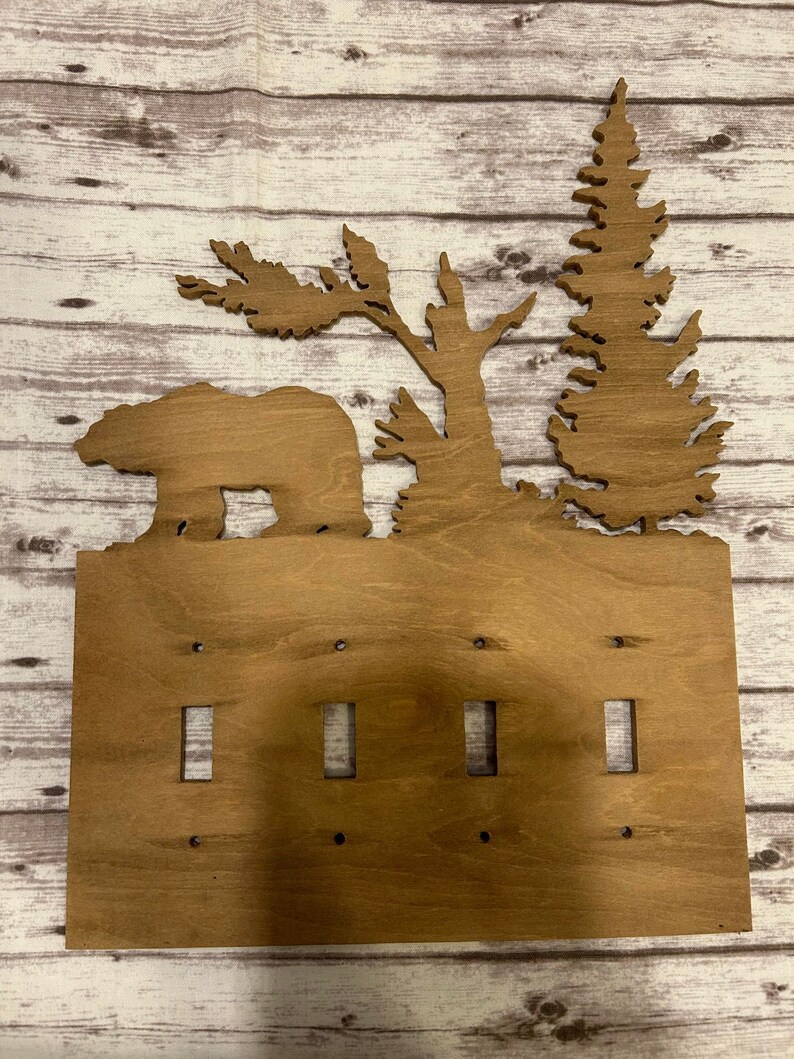 Wood Bear Light Switch Plate Cover Home Decor, Wood Carving, Handmade ...