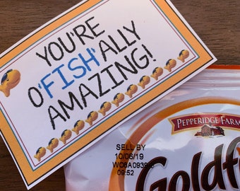 Team Gifts, Favor Tags, Cheer, Dance & Camp Gifts, Candy Gram, Inspirational PDF file INSTANT DOWNLOAD, &quot;You&#39;re O&#39;Fish&#39;ally Amazing!&quot;