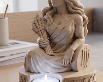3D Printed Virgo Statue Candle Holder, Zodiac Goddess Tealight Holder, Wheat Sheaf Home Decor, Astrology Gift, Virgo Birthday Gift