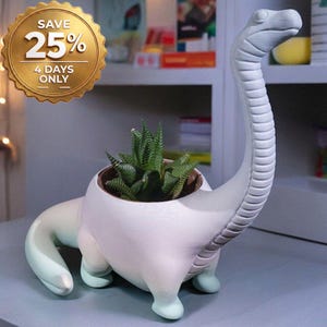 Succulente plantenbak dinosaurus, brontosaurus schattige dinosaurus plantpot, 3D-geprint bureau dino cadeau, decor plantenliefhebber