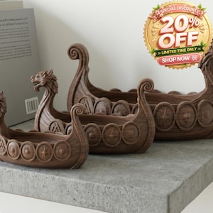 Viking Longship Planter Set | Norse Succulent Pot in Small Medium Large Sizes | Nordic Dragon Boat Decor | Scandinavian Plant Holder