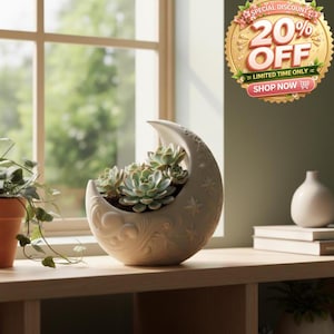 Crescent Moon Planter: Celestial Design - Succulent or Air Plant Pot, Mother's Day gift
