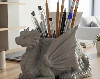 Seated Dragon Pen Organizer | Fantasy Office Accessory | 3D Printed Pencil Storage for Gamers & Dragon Lovers