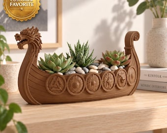 Viking Longship Planter, Norse Dragon Boat Succulent Pot, Nordic Decor Indoor Plant Holder, Christmas Home Gift, Mythology Desk Planter