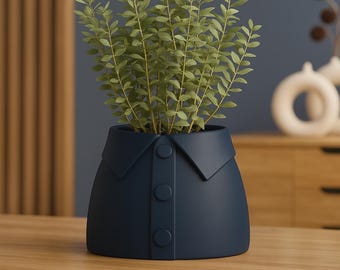 Overhemdvaas – kraag- en knoopontwerp, modern 3D-geprint huisdecor, bureau- en tafelaccent, Moederdagcadeau