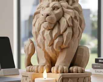 Lion Statue Candle Holder, 3D Printed Tealight Holder, Modern Lion Sculpture, Stone Home Decor, Leo Zodiac Gift, Desk Decor