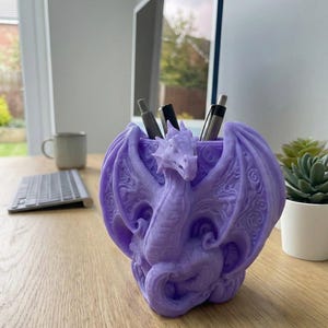 Purple Mythical Dragon Desk Organizer | Intricate Celtic Knot | Gothic Fantasy Home Decor | 3D Printed  Gift