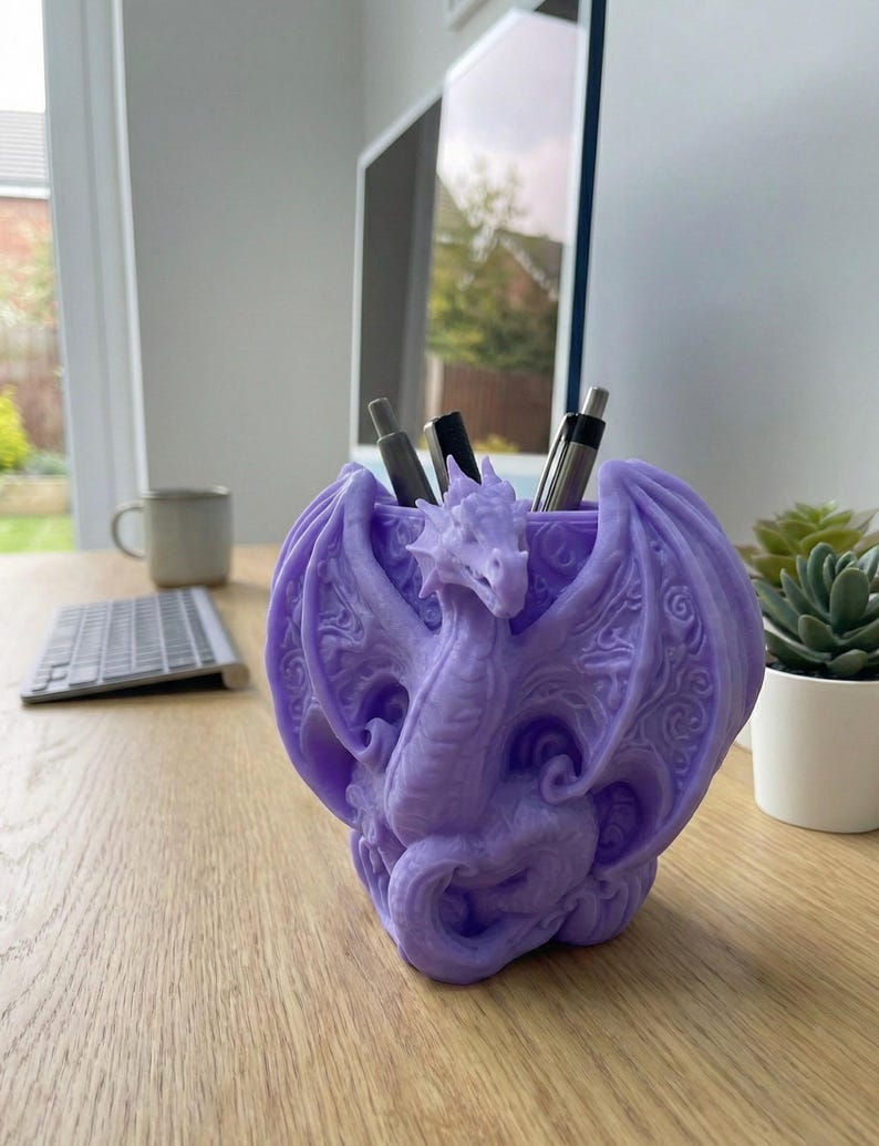 Purple Mythical Dragon Desk Organizer | Intricate Celtic Knot | Gothic Fantasy Home Decor | 3D Printed  Gift