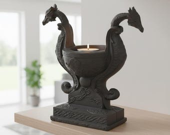 Dragon Candle Holder, Medieval Fantasy Tealight Stand, Celtic Gothic Decor, 3D Printed DnD Table Accessory