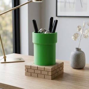 Mario Pipe Pen Holder, 3D Printed Warp Pipe Pencil Cup, Nintendo Desk Organizer, Gamer Office Decor, Retro Gaming Gift