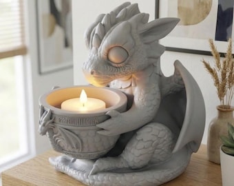 Baby drakenkandelaar – Fantasie woondecoratie – theelichthouder standbeeld – draak beeldje cadeau – grillige hars sculptuur – gotisch decor