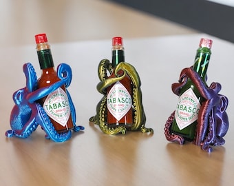 Octopus Hot Sauce Holder - 3D Printed Unique Kitchen Decor, Tentacle Bottle Grip, Novelty Gift