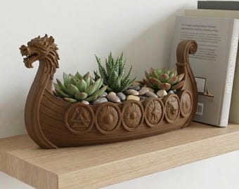 Viking longship plantenbak, Noorse drakenboot succulente pot, Nordic decor kamerplantenhouder, Scandinavisch huiscadeau, mythologie bureauplanter