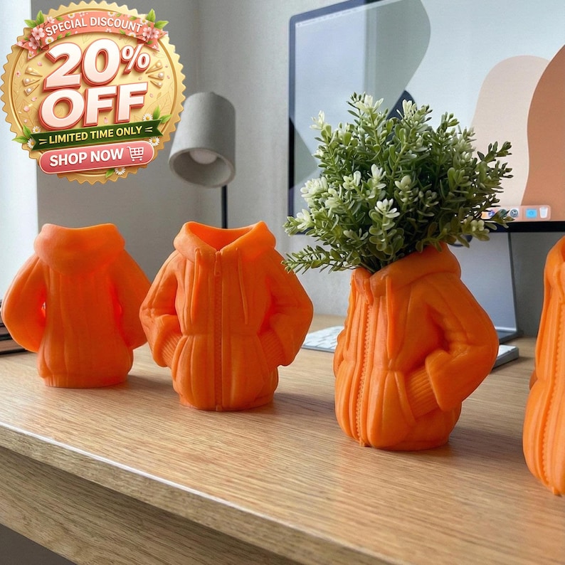 Vase à capuche imprimé en 3D, jardinière streetwear, pot de fleur succulente, cadeau pour la fête des mères ou des pères. image 1