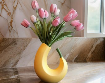 Banana Flower Vase: Bright Yellow Home Decor (3D Printed)
