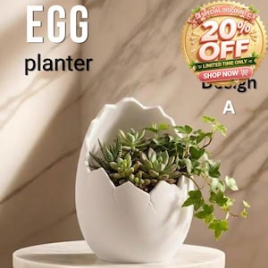 Egg Planter | Modern Minimalist Plant Pot | Indoor Outdoor Decor | 3D Printed Planter Easter Gift