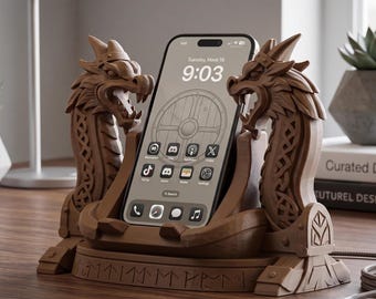 Viking Dragon telefoonstandaard 3D-geprint smartphonedock Nordic bureauladerhouder Past op de meeste telefoonmaten Fantasy Decor Gift