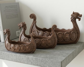 Viking longship plantenbak set | Noorse vetplant in kleine, middelgrote en grote maten | Nordic decoratie drakenboot | Scandinavische plantenhouder