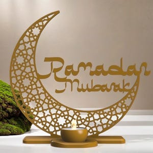 Elegant Ramadan Mubarak Moon Crescent Candle Holder - Islamic 3D Printed Home Decor - Arabic Style Tabletop Decoration for Eid & Ramadan