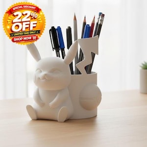Pikachu Pen Holder, Cute Anime Desk Cup (3D Printed Organizer)