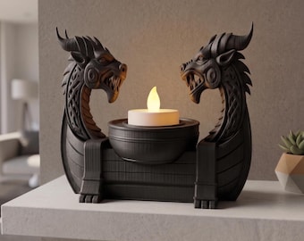 Shadowfang Dragon Candle Holder, Viking Serpent Tealight Decor, 3D Printed Gothic Fantasy Shelf Accent for Medieval Home Decor