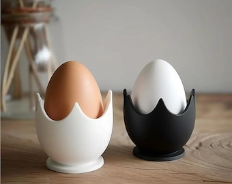 Set portauova Modern Crown: tazze stampate in 3D in bianco e nero, regalo di Pasqua