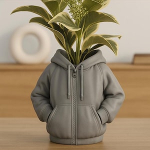 Hoodie vaas, streetwear plantenpot, unieke 3D-geprinte succulentenpot, urban woondecoratie, trendy bloempot, cadeau voor hem, modern bureauaccessoire