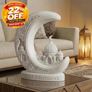 Personalized Ramadan Moon Decor, Custom Arabic & English Text, 3D Printed Islamic Home Decoration, Ramadan Mubarak and Eid Gift